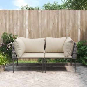 2 pz divani da giardino con angolo in Rattan grigio con cuscini - Product Image 1