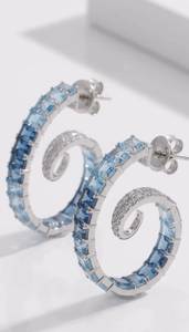 Blue <b>Emerald</b> Cut Hoop Earrings Claw <b>Set</b> Fine Dangle Earrings Statement <b>Jewelry</b> for Party Wedding - Product Image 2
