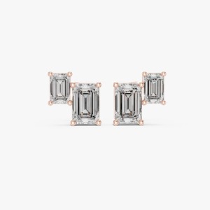 Pendientes de Diamantes Cultivados en Laboratorio con Corte Esmeralda de Dos Piedras de 1.47CTW, Oro Amarillo de 9K, Joyería Fina al por Mayor OEM - Product Image 5