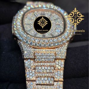 Montre de luxe pour homme Pahal Jewels avec diamants, boîtier carré de 40 mm, acier inoxydable, quartz analogique, affichage de la date, fermoir pliant - Product Image 2