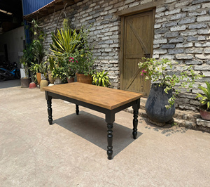 Rustic <b>Brown</b> Recycled Wood Oak <b>Table</b> Furniture for Home Use from VietNam Square Solid Wood Dining <b>Table</b>. - Product Image 1