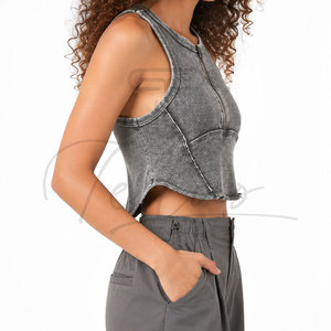 Best Arrival Women <b>Crop</b> <b>Top</b> T-Shirt New Fashion Formal Style Lightweight Comfortable Design Acid Wash Cotton Canvas Breathable - Product Image 3