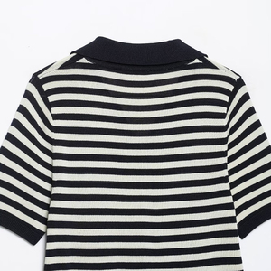 Nouvelle Collection Printemps-Automne 2026 : T-shirt Décontracté Rayé à Manches Courtes en Coton Tricoté Respirant pour Femme - Product Image 4