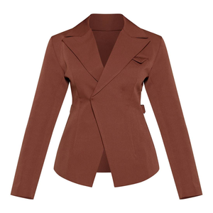 Blazer en Laine Mélangée pour Femme, Broderie 3D, Revers Asymétrique, Coupe Slim, Taille Cintrée, Poches Cargo, Veste Formelle de Bureau - Product Image 2
