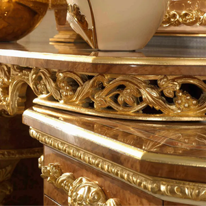 Elegant French Style Mahogany Dressing <b>Table</b> with <b>Mirror</b> Brown Gold Hand Carved Luxury <b>Vanity</b> Set for Villa Hotel Bedroom - Product Image 6