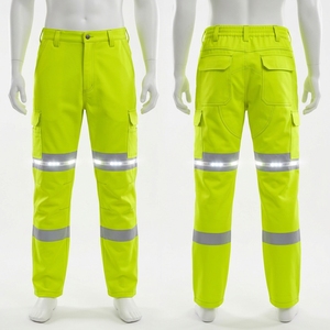 Heavy Duty 280gsm Polyester Twill <b>Work</b> Pants Custom Logo Embroidery Reflective Orange Panels High Visibility Cargo <b>Trouser</b> CE - Product Image 4