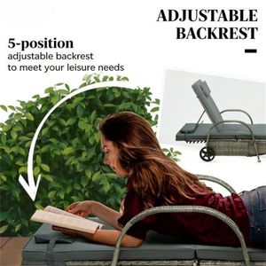 Sedia Lounge da Esterno in Rattan Nero con Schienale per Cortile - Product Image 4