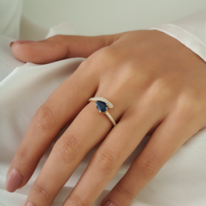Trending 100% Authentic Blue Sapphire & Diamond <b>Statement</b> <b>Ring</b> For Women Wedding Jewelry Wholesale Custom 14K Yellow Gold - Product Image 4