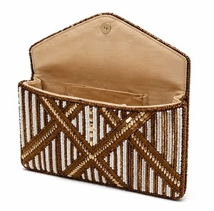 Gold & Brown Beaded Clutch | Handmade Geometric <b>Envelope</b> Bag | Elegant Evening PurseLuxury Beaded Clutch Gold & <b>White</b> - Product Image 6