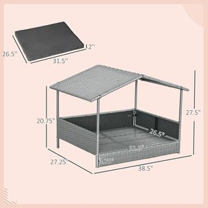 Outdoor Wicker Dog House with Water-Resistant Canopy and <b>Cushion</b> Raised <b>Small</b> to Medium Dog Bed Rattan Pet Furniture - Product Image 2