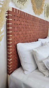 Luxury Wooden Cane Webbing Headboard <b>Queen</b> Size Handmade Natural Wood Boho Farmhouse Bedroom Furniture Decor - Product Image 2