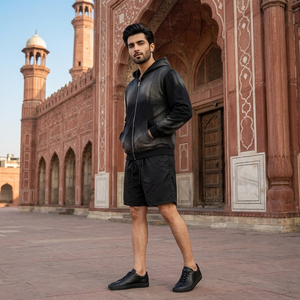 Men's Hooded Sweatshirt Set Gradient Color Dip Dye <b>French</b> Terry Casual Autumn Wear Black Long Sleeve Shorts Matching <b>Outfit</b> - Product Image 2