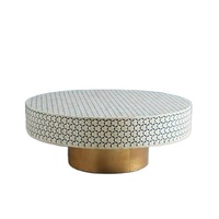 Table basse ronde en os poli, faite à la main, écologique, pour salon, style floral authentique, meubles