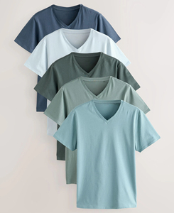 Camiseta de algodón jersey de manga corta con cuello en V para hombre, transpirable, corte regular, informal, 180g - Product Image 1