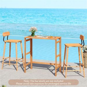 Natural Acacia Wood Foldable Patio Bar <b>Table</b> with Footrest <b>Space</b> <b>Saving</b> Outdoor Pub <b>Table</b> with Slatted Top - Product Image 4