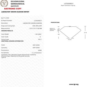 Diamant de laboratoire ovale de 1,00 ct, couleur D, pureté VVS2, certifié IGI, pour la fabrication de bijoux - Product Image 3