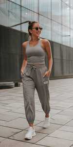 Conjunto Deportivo Gris Estampado para Mujer ONETEN, Top sin Mangas, Pantalones Deportivos con Cintura Elástica, Cierre de Cremallera en Cuello Alto, Ligero - Product Image 3