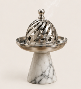 Brûleur d'encens en marbre blanc naturel de luxe, design moderne, support à bakhoor en métal de qualité supérieure pour la décoration de la maison, la méditation et le Ramadan - Product Image 5