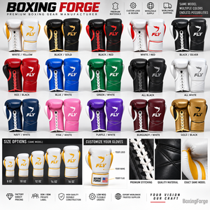Gants de boxe en cuir Fly blancs avec accents jaunes, fermeture à lacets, pour adultes, design léger - Product Image 6