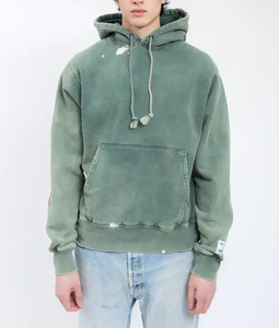 Ventes en gros de sweats à capuche en coton surdimensionnés pour hommes, effet délavé, logo personnalisé, haute qualité, prix bas - Product Image 5