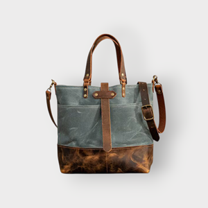 Sac fourre-tout en toile et cuir vieilli fait main, style vintage, grande capacité, sac à bandoulière - Product Image 3