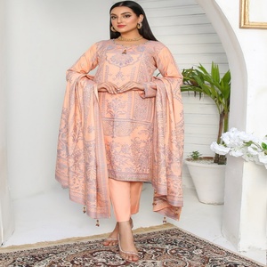 Trajes étnicos para damas Salwar de Bin Hameed Conjunto de 3 piezas de lana de melocotón con bordado Ropa india y pakistaní - Product Image 2