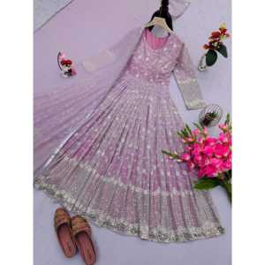 Robe de soirée à col montant, broderie de sequins, imprimé floral, coupe trapèze, en mousseline, taille empire - Product Image 4