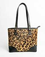 Sac fourre-tout décontracté de luxe pour femme à imprimé léopard avec fermeture éclair, bandoulière en cuir véritable et finition noire
