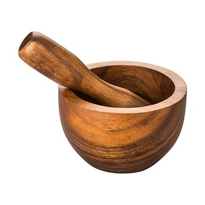 Mortero y Pilón de Madera para Triturar Especias, Recipiente Tradicional para Moler Hierbas - Product Image 4
