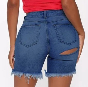 High-Waisted Mid-<b>Thigh</b> Denim Shorts Summer Casual Embroidered Washed Skinny Straight Breathable Jeans Shorts - Product Image 4