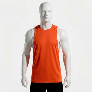 Camiseta Deportiva sin Mangas para Hombre, Color Naranja, Cuello Redondo, Secado Rápido, Tejido de Poliéster, Ropa Deportiva - Product Image 1