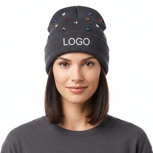 Bonnet tricoté personnalisé chaud pour l'hiver, brodé, doux, avec décorations de perles et strass, pour femme, idéal pour l'extérieur - Product Image 5