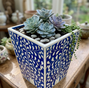 Handcrafted Mother of Pearl Planter <b>Pot</b> Tapered <b>Square</b> Decorative Flower <b>Pot</b> Coastal Style Indoor Outdoor Use from Vietnam - Product Image 5