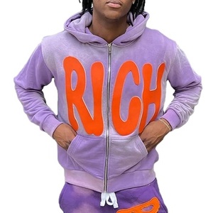 Ensemble de sweats à capuche zippés unisexe pour homme, en molleton épais, coupe oversize, avec logo personnalisé, style vintage, effet délavé soleil, vieilli et délavé à l'acide - Product Image 1