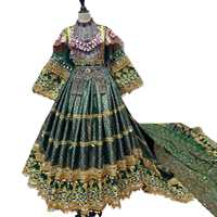 Robe afghane Kuchi luxueuse verte brodée, manches longues, col montant, robe de bal longue, tenue de soirée, broderie à la main, satin