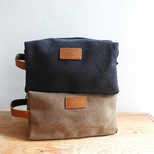 Leather Canvas Toiletry Bag Travel Organizer Waterproof Cosmetic Storage Dopp Kit Large <b>Case</b> For Men LCTB-0046 - Product Image 2