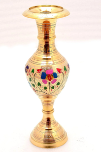 Vase à fleurs en laiton de qualité supérieure, artisanal, Meenakari, vase décoratif traditionnel pour arrangement floral, décoration intérieure, salon - Product Image 6