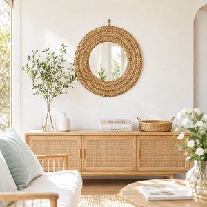 Premium Natural Seagrass <b>Mirror</b> <b>Round</b> Woven Frame Wall Accent for Entryway <b>Bathroom</b> Bedroom and Living Room - Product Image 5