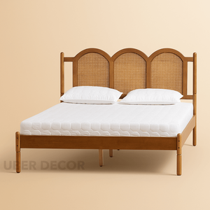 เตียงนอนทรงโค้งสไตล์วินเทจปรับแต่งได้ ทำจากหวายและไม้สัก คอลเลคชั่นห้องนอนที่เงียบสงบและผ่อนคลาย - Product Image 5