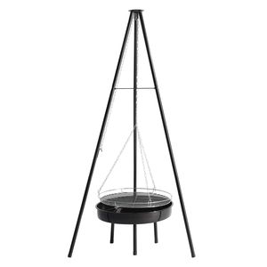 Griglia Portatile Nera a Treppiede per Falò, Griglia BBQ Pieghevole da Esterno con Braciere Regolabile in Altezza per Carbonella - Product Image 1