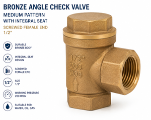 1/2" Bronze Angle Check Valve <b>PTFE</b> Manual Operation Integral Seat Medium Temperature Screwed Female End for Water Industry - Product Image 5
