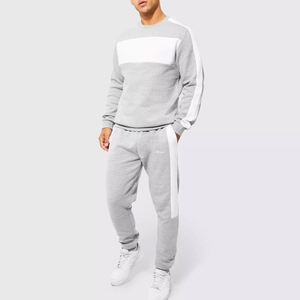 Custom Logo Men Casual Tracksuits Pullover Crewneck <b>White</b> Gray Sweatshirt <b>Jogger</b> Pant Polyester Cotton Heavyweight Sweatsuits - Product Image 4
