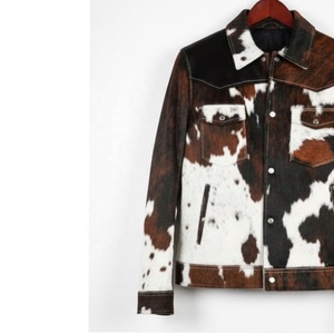 Chaqueta de Cuero Genuino para Hombre, Estilo Vaquero Occidental Vintage, con Parches de Piel de Vaca, Chaqueta de Cuero Personalizada en Marrón y Blanco - Product Image 4