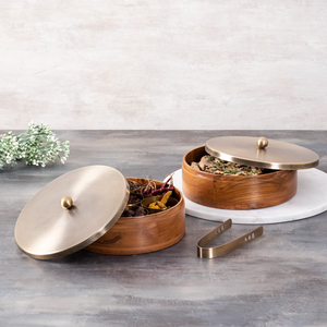 Boîte à épices en bois pour la cuisine, conteneur de rangement pour épices indiennes, organisateur d'épices en bois fait à la main avec compartiments - Product Image 2