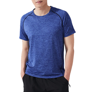 เสื้อยืดกีฬาคอกลมแขนสั้นทรงเข้ารูปสำหรับผู้ชาย แห้งเร็ว ผลิตจากผ้าโพลีเอสเตอร์ถัก สีพื้น สำหรับออกกำลังกาย - Product Image 6