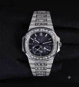 Luxury Men's Sterling Silver <b>Mechanical</b> <b>Watch</b> with Diamond Bezel and Bracelet 42mm Analog Chronograph <b>Watch</b> for Mens - Product Image 1