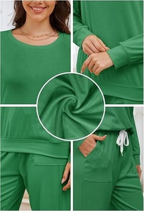 Women Pajama <b>Set</b> V Neck Short Sleeve Loungewear <b>Two</b> <b>Piece</b> Sleepwear Bamboo Blend <b>Lounge</b> Outfit - Product Image 5