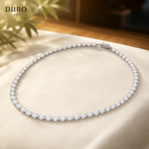 925 <b>Sterling</b> <b>Silver</b> Vintage Round Brilliant Shape Classic Moissanite Link Chain Engagement <b>Necklace</b> - Product Image 1