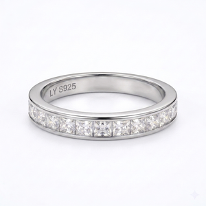 925 Silver Gold Plated Two-Piece Ring Set Three Plated Moissanite Engagement Ring Princess Square Cut Central Stone <b>Halo</b> Unisex - Product Image 6