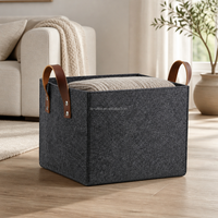 Cesta de Armazenamento Minimalista em Feltro Cinza de Grande Capacidade com Logo Personalizado para Cobertores e Livros, Organizador de Prateleira, Caixa de Armazenamento em Tecido de Feltro Luxuoso